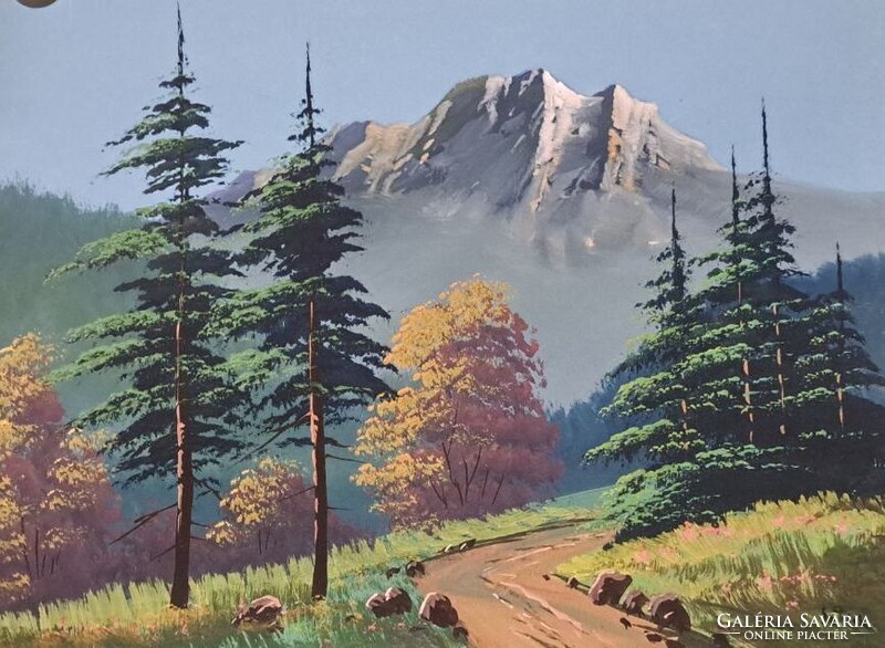 Nagybányai festő , ( Sztelek Norbert  ) Fenyves I  Tempera papír.Mérete: 50x40 cm .