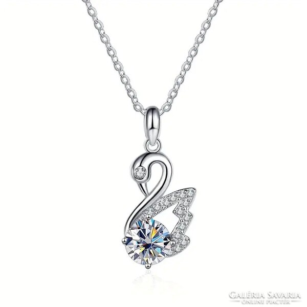 Moissanite Gyémánt Köves Nyaklánc Hattyú Medál 1 Karátos Kő 925 Sterling Ezüst 3 szín variáció.
