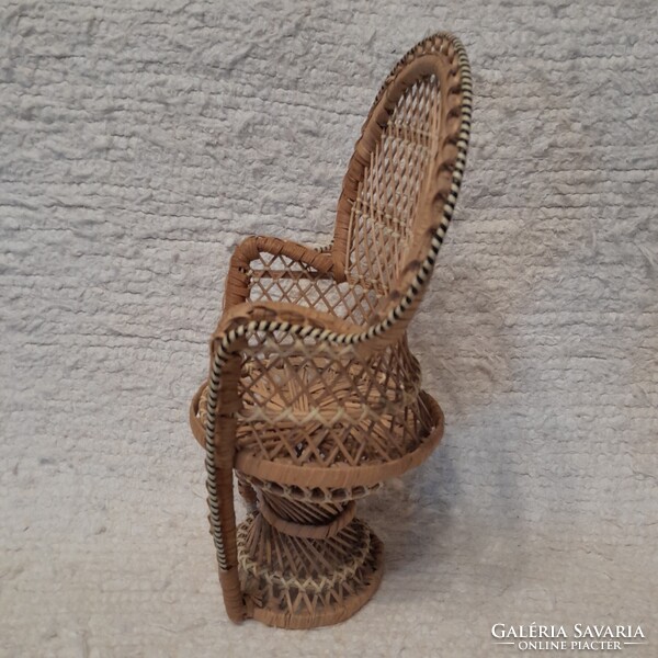 Retro rattan játékbaba szék,fotel.Pávaszék.32 cm.