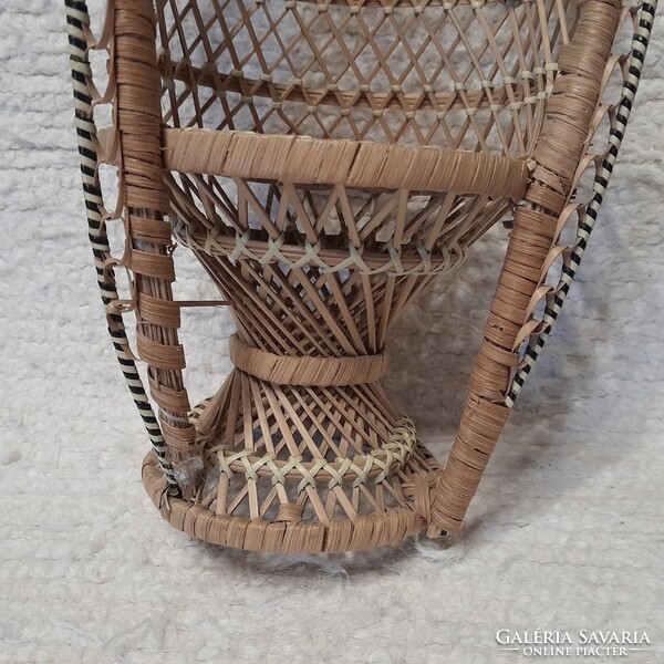 Retro rattan játékbaba szék,fotel.Pávaszék.32 cm.
