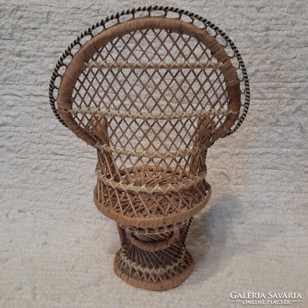 Retro rattan játékbaba szék,fotel.Pávaszék.32 cm.