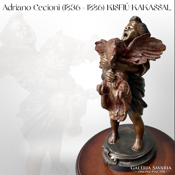 Adriano Cecioni (1836 - 1886) KISFIÚ KAKASSAL - bronz szobor