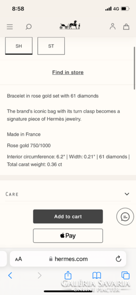 Eredeti Hermés Kelly gyémánt arany karkötő 16.800 $