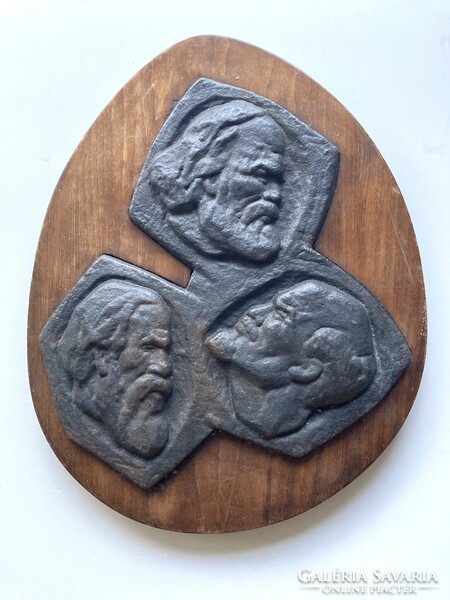 Farkas Aladár (1909-1981): Marx, Engels, Lenin, bronz portré-dombormű, 1970