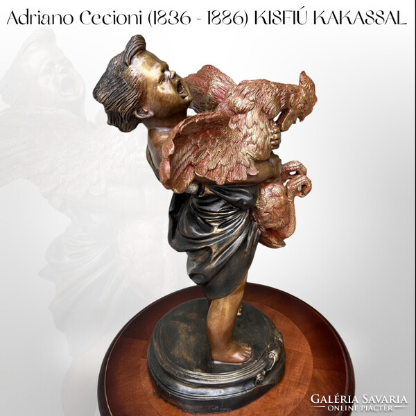 Adriano Cecioni (1836 - 1886) KISFIÚ KAKASSAL - bronz szobor