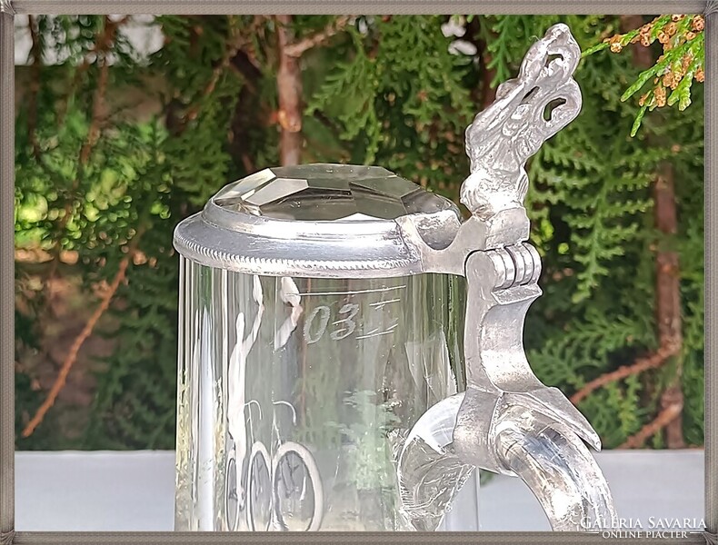 Collector's Enamel-painted Antique Glass Beer Mug from the 1890s
