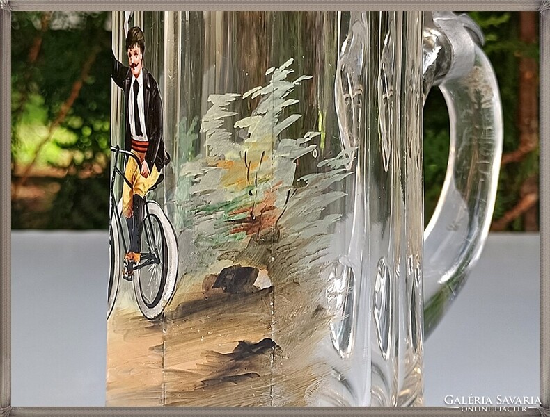Collector's Enamel-painted Antique Glass Beer Mug from the 1890s