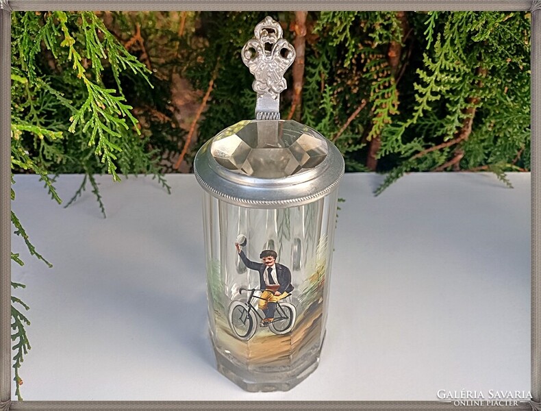 Collector's Enamel-painted Antique Glass Beer Mug from the 1890s