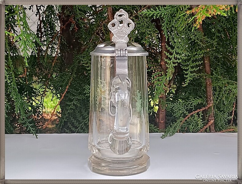 Collector's Enamel-painted Antique Glass Beer Mug from the 1890s