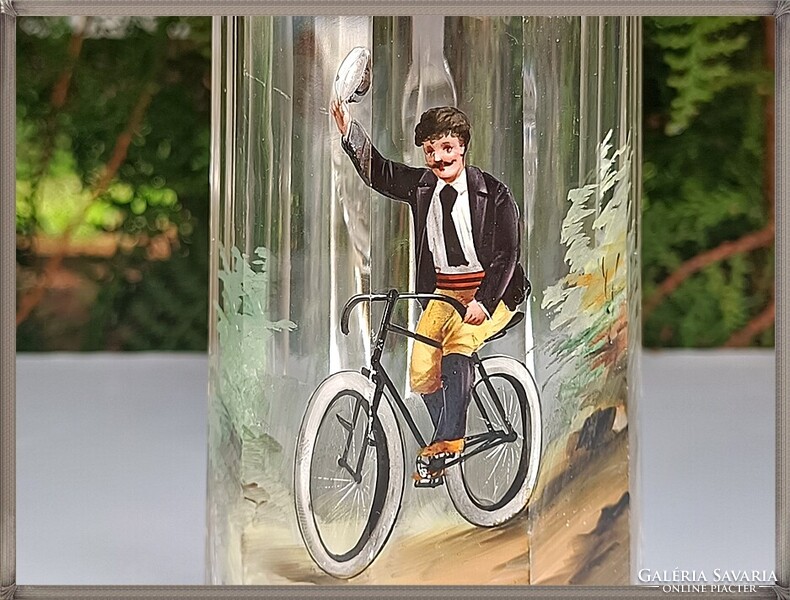 Collector's Enamel-painted Antique Glass Beer Mug from the 1890s