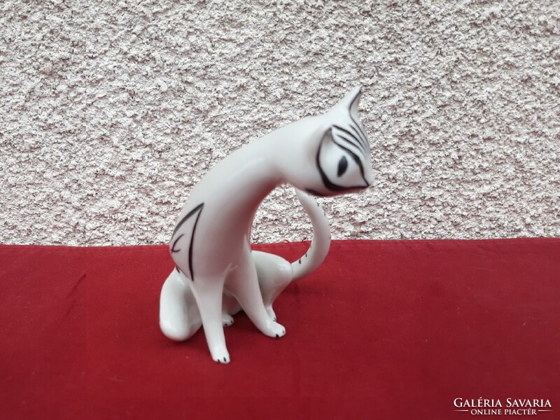 Art deco Hollóházi porcelán cica