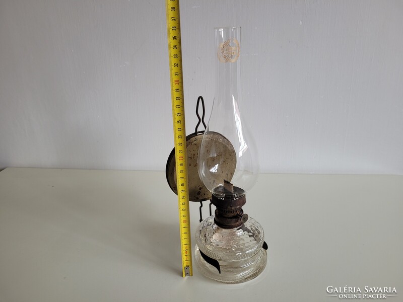 Régi vintage 36 cm nagy üveg petróleum lámpa fali asztali éjjeli lámpa