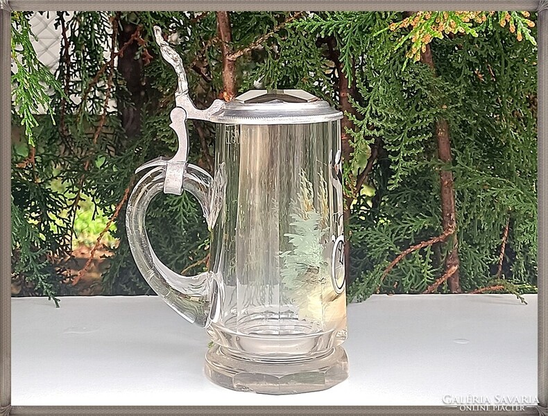 Collector's Enamel-painted Antique Glass Beer Mug from the 1890s