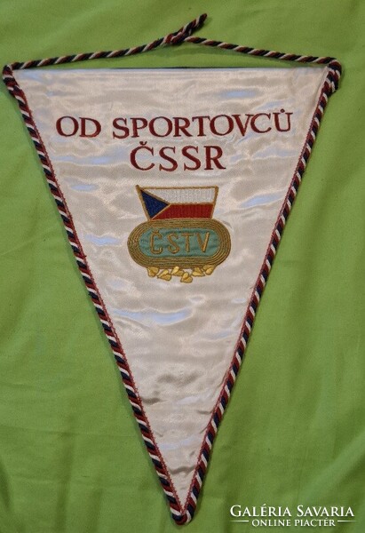 1971-es évekbeli hímzett cseh/Csehszlovák sport zászló,  40x30 cm