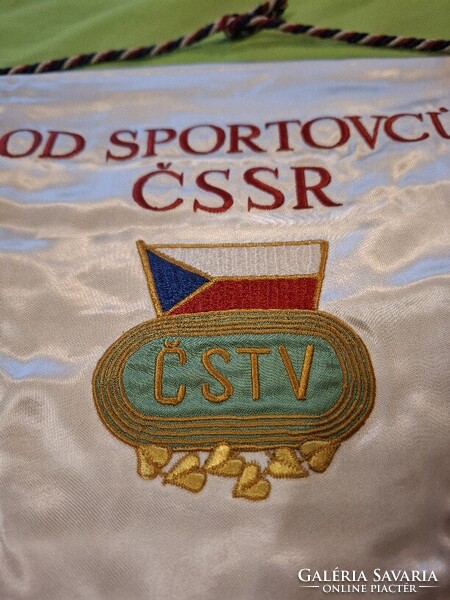 1971-es évekbeli hímzett cseh/Csehszlovák sport zászló,  40x30 cm