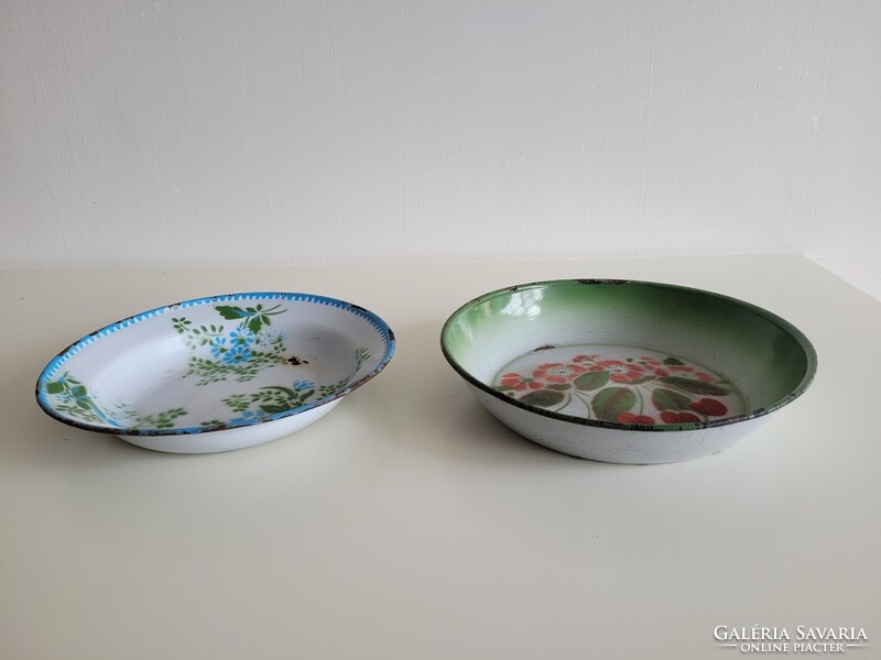 Old enamel plate wm weiss manfréd csepel enameled flower pattern plate decoration