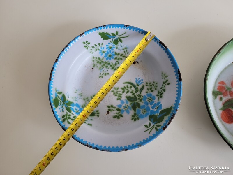 Old enamel plate wm weiss manfréd csepel enameled flower pattern plate decoration