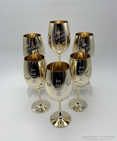 MOËT & CHANDON 6 darabos üvegpohár szett aranyszínű fémbevonattal