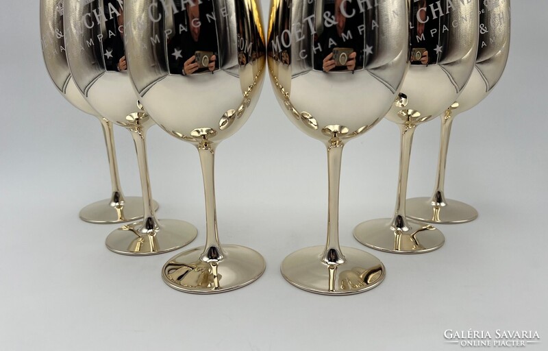 MOËT & CHANDON 6 darabos üvegpohár szett aranyszínű fémbevonattal