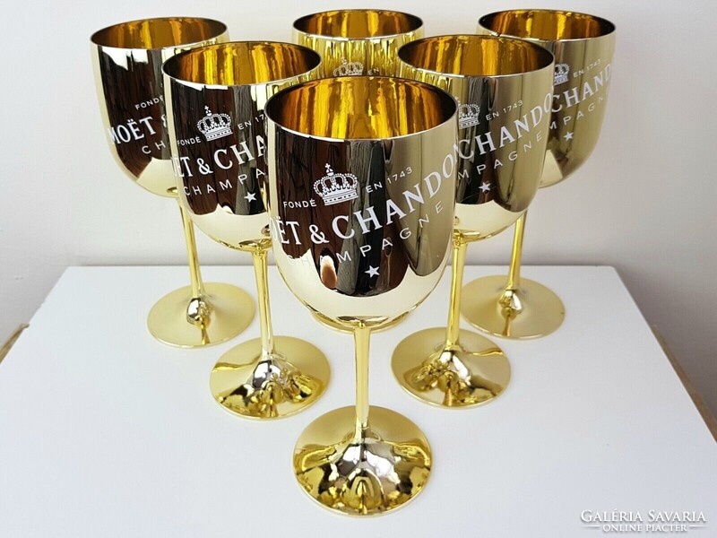 MOËT & CHANDON 6 darabos üvegpohár szett aranyszínű fémbevonattal