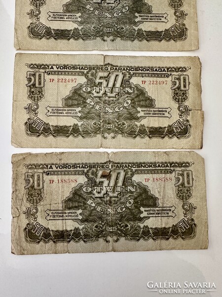 3 db Ötven pengő 50 pengő 1944 A Vöröshadsereg Parancsnoksága