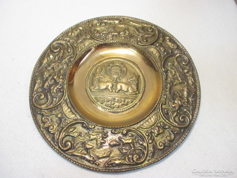 Bronz vadászjelenetes dísztál, falitál 22cm-es