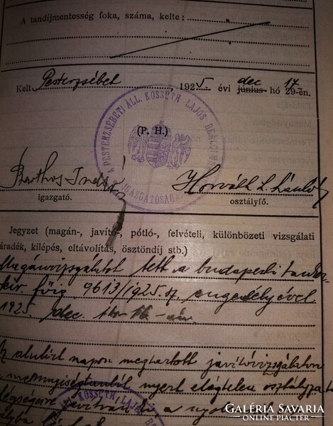 1925. Reálgimnáziumi értesítőkönyv Stettner János tanuló Pesterzsébet részére a képek szerint