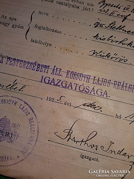 1925. Reálgimnáziumi értesítőkönyv Stettner János tanuló Pesterzsébet részére a képek szerint