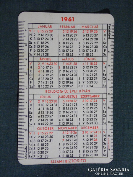 Kártyanaptár,Állami Biztosító,autó,motorkerékpár biztosítás,grafikai,  1961   (9)