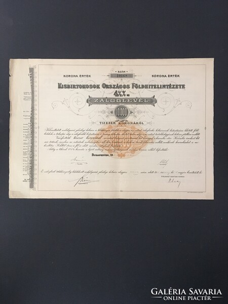 Kisbirtokosok Országos Földhitelintézete Záloglevél 10000 Korona 1911.
