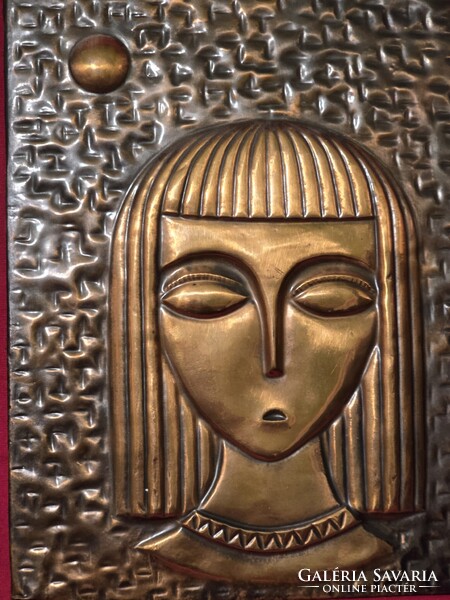 Art-deco női fej fali bronzírozott dombormű