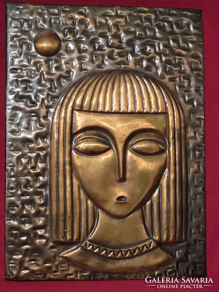 Art-deco női fej fali bronzírozott dombormű