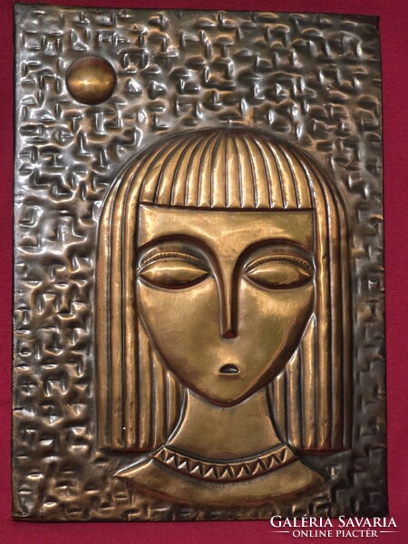 Art-deco női fej fali bronzírozott dombormű