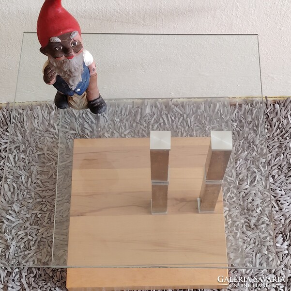 Design üveg asztal króm tölgyfa kerekekkel ALKUDHATÓ