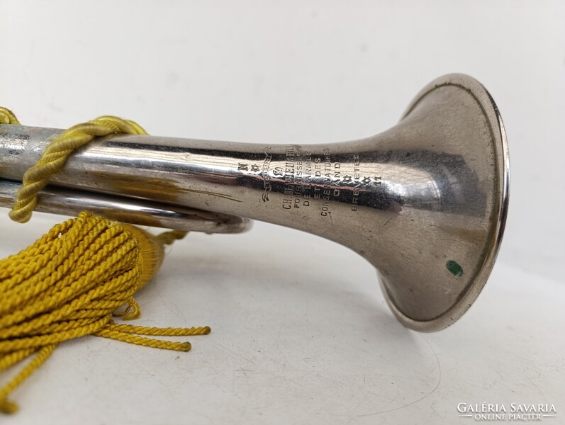 Antik trombita krómozott réz rézfúvós hangszer katona militari 610 1630