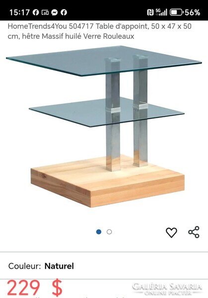 Design üveg asztal króm tölgyfa kerekekkel ALKUDHATÓ