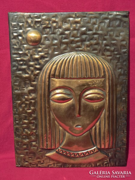 Art-deco női fej fali bronzírozott dombormű