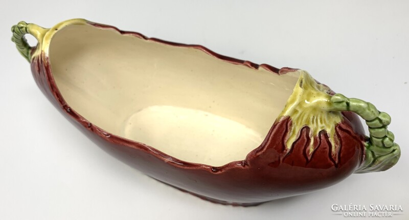 Antik J. Strnact osztrák szecessziós majolika asztalközép, tál szelídgesztenye motívummal RZ