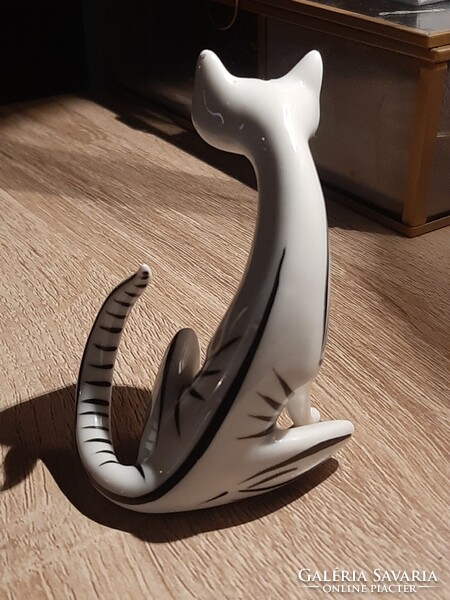 Hollóházi art deco cica, macska figura