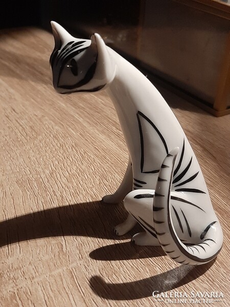 Hollóházi art deco cica, macska figura