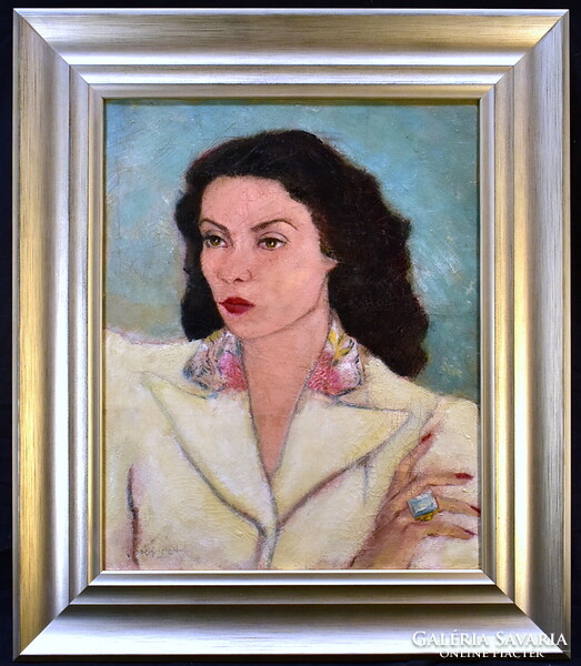Vörös Géza (1897 - 1957) ART DECO HÖLGY PORTRÉJA 1930 körül