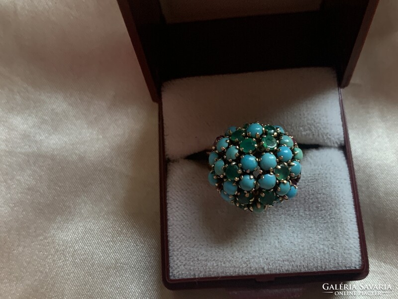 Csodálatos rubin-smaragd türkiz gyűrű 585 arany