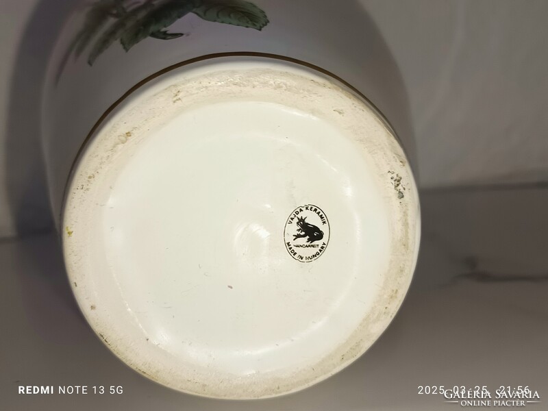 AKCIÓS – Vajda Kerámia váza sárga rózsákkal – gyönyörű kézzel festett magyar porcelán!