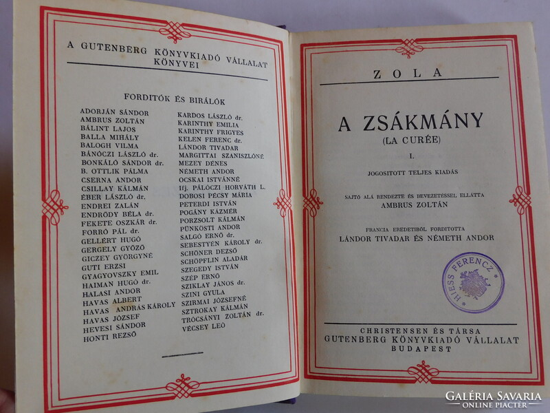 Antik könyv Beck Ö. Fülöp plakettel - Emile Zola: A zsákmámy