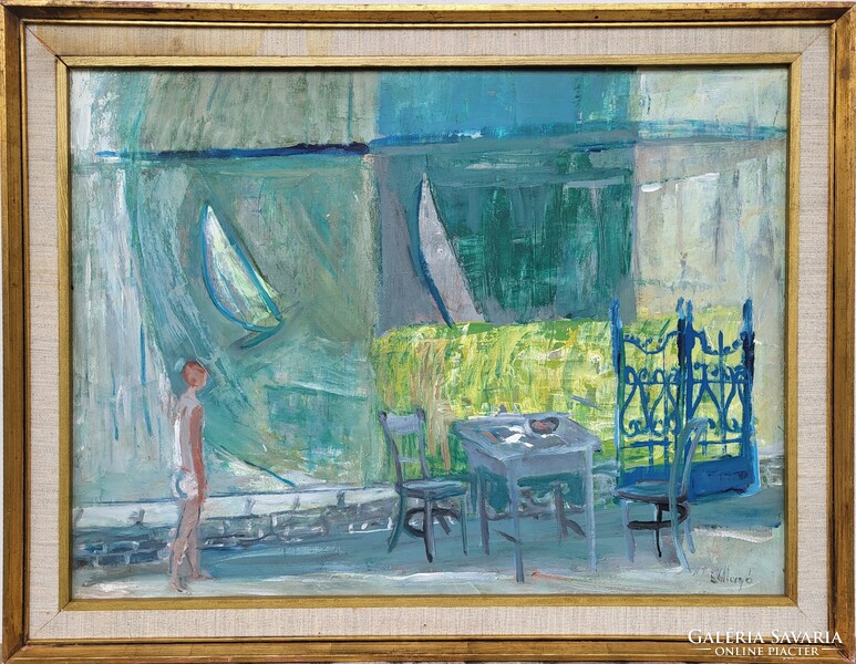 Ballagó Imre (1915 - 1997) Balatonpart c.Képcsarnokos olajfestménye EREDETI GARANCIÁVAL