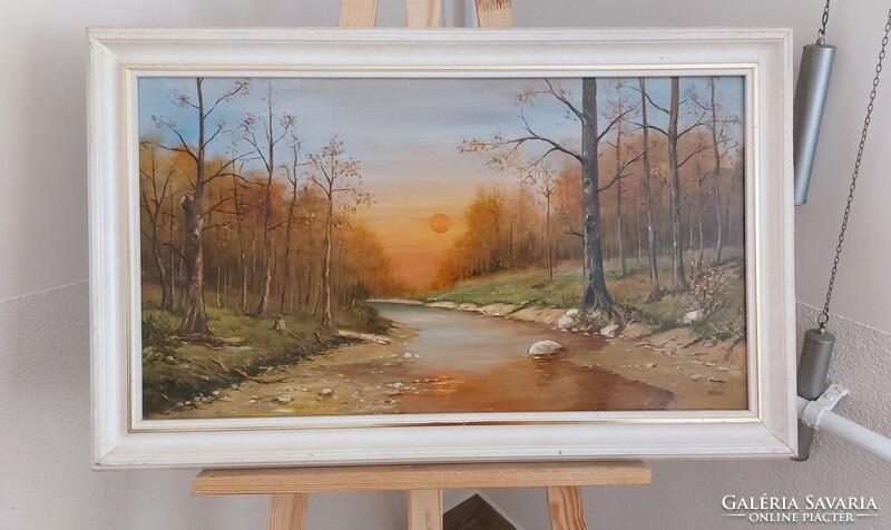 (K) Rónai Antal Alkony c. tájkép festménye  80x50 cm kerettel