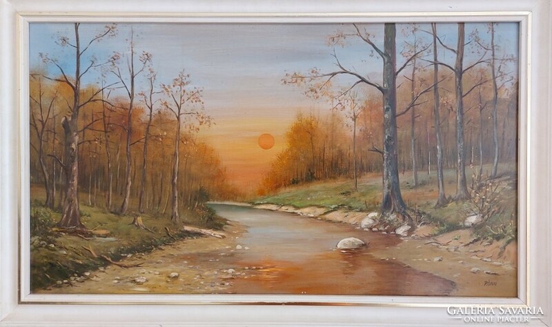 (K) Rónai Antal Alkony c. tájkép festménye  80x50 cm kerettel