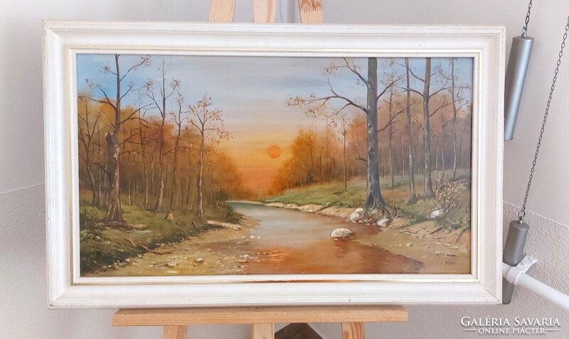 (K) Rónai Antal Alkony c. tájkép festménye  80x50 cm kerettel