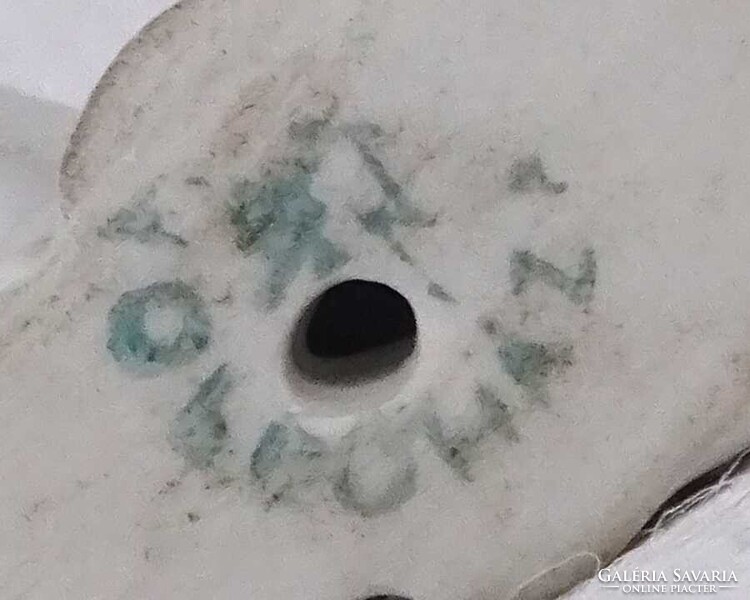 1U963 Régi Hollóházi porcelán miniatűr cica kutya páros