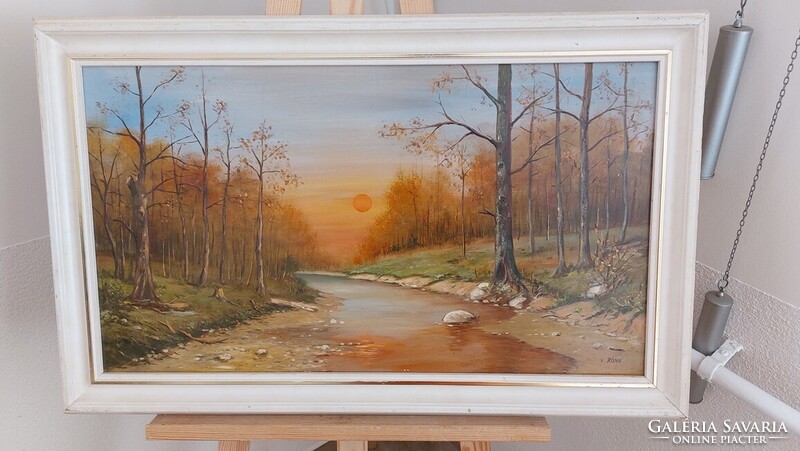 (K) Rónai Antal Alkony c. tájkép festménye  80x50 cm kerettel